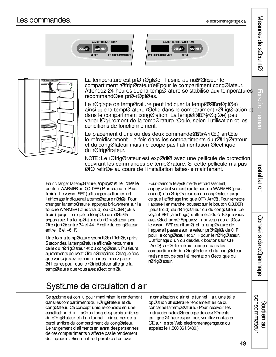 GE 200D8074P009, 49-60456 manual Les commandes, Mesures de sécurité 