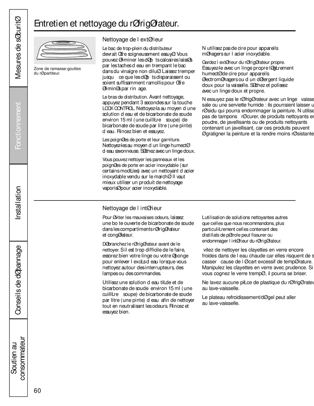 GE 49-60456, 200D8074P009 manual Entretien et nettoyage du réfrigérateur, Nettoyage de l’extérieur, Nettoyage de l’intérieur 