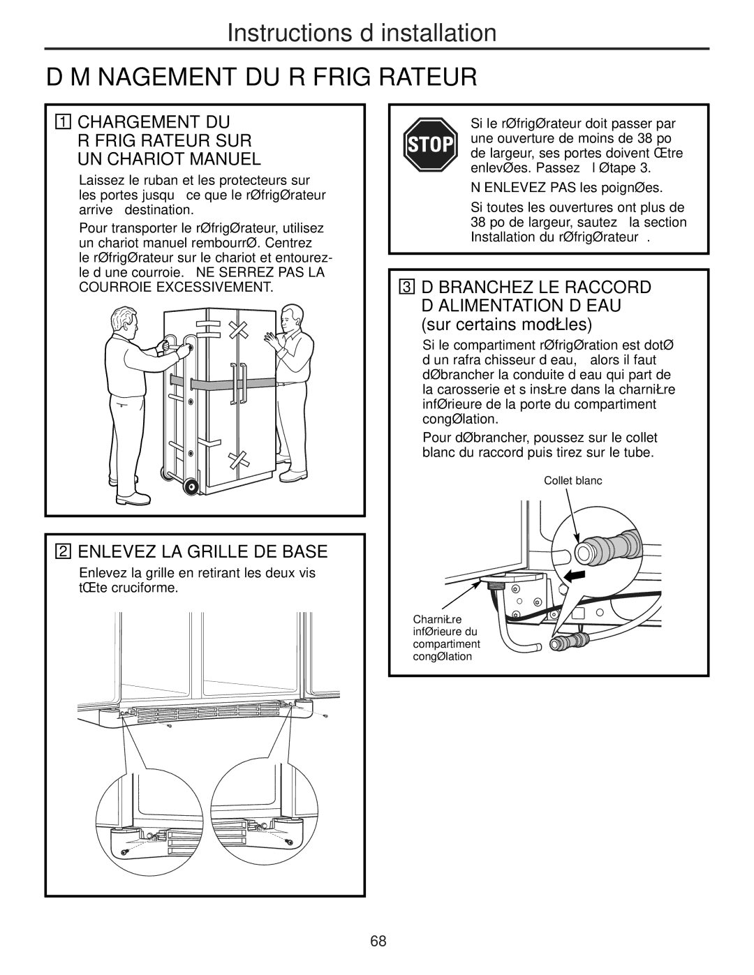 GE 49-60456 Déménagement DU Réfrigérateur, Chargement DU Réfrigérateur SUR UN Chariot Manuel, Enlevez LA Grille DE Base 