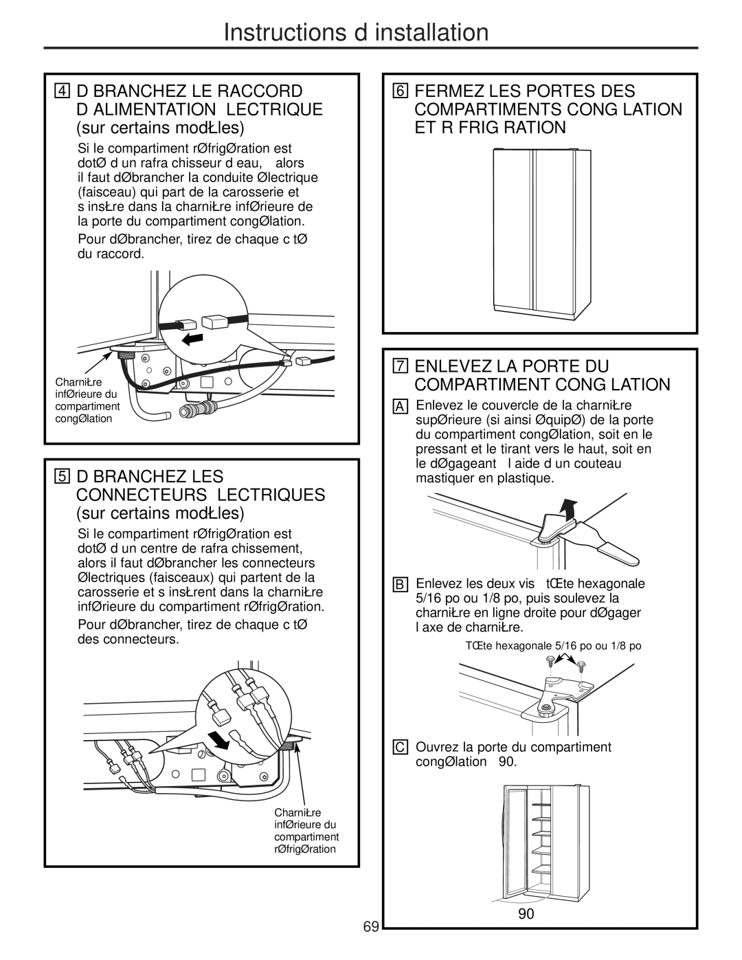 GE 200D8074P009, 49-60456 manual Débranchez LES Connecteurs Électriques sur certains modèles 