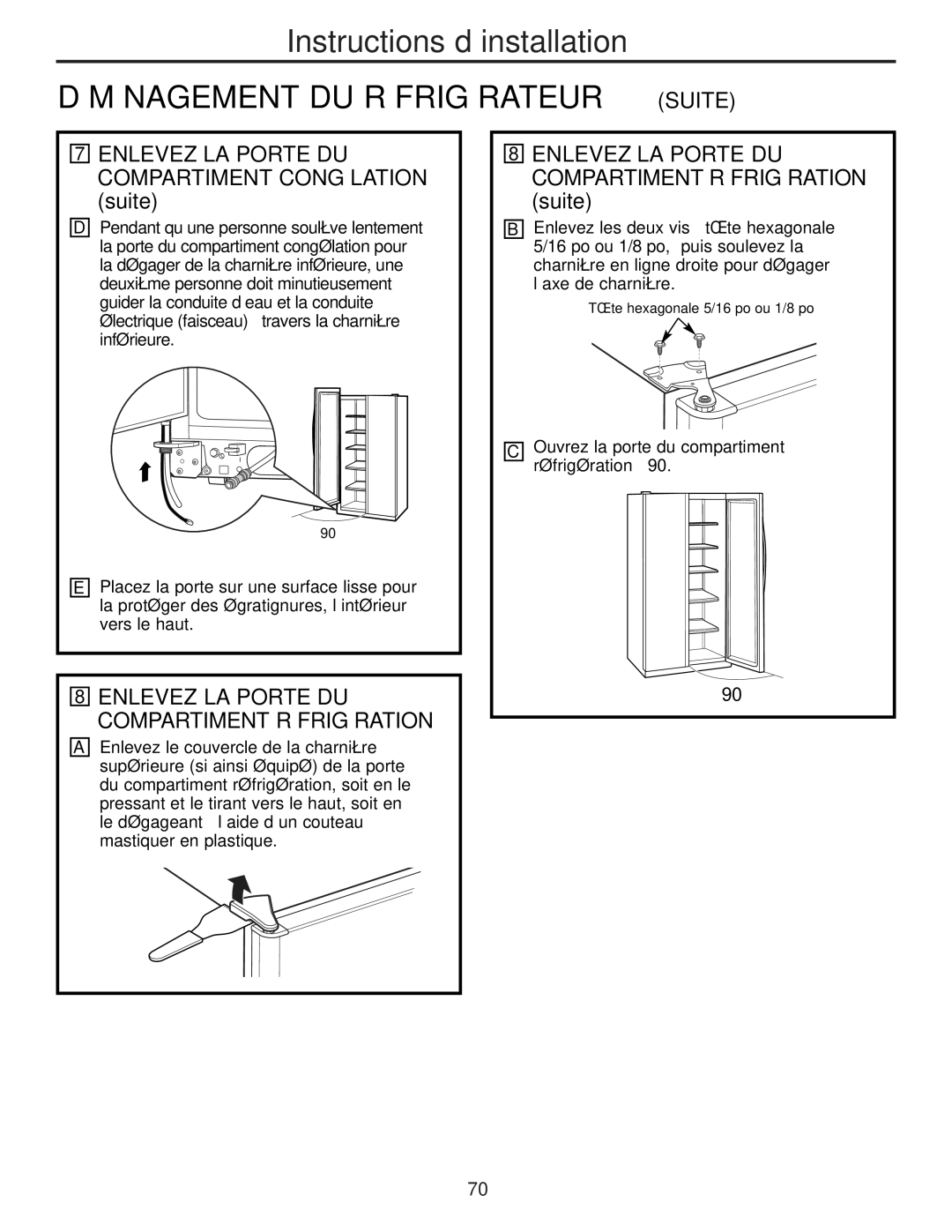 GE 49-60456, 200D8074P009 manual Déménagement DU Réfrigérateur Suite, Enlevez LA Porte DU Compartiment Congélation suite 