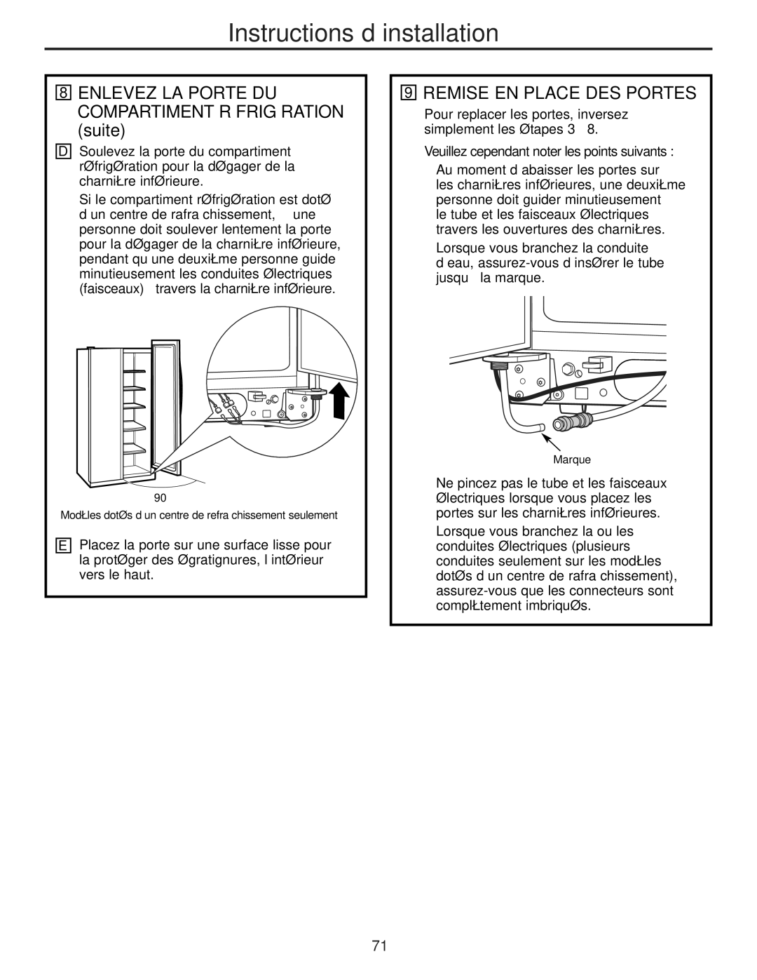 GE 200D8074P009, 49-60456 manual Remise EN Place DES Portes, Veuillez cependant noter les points suivants 