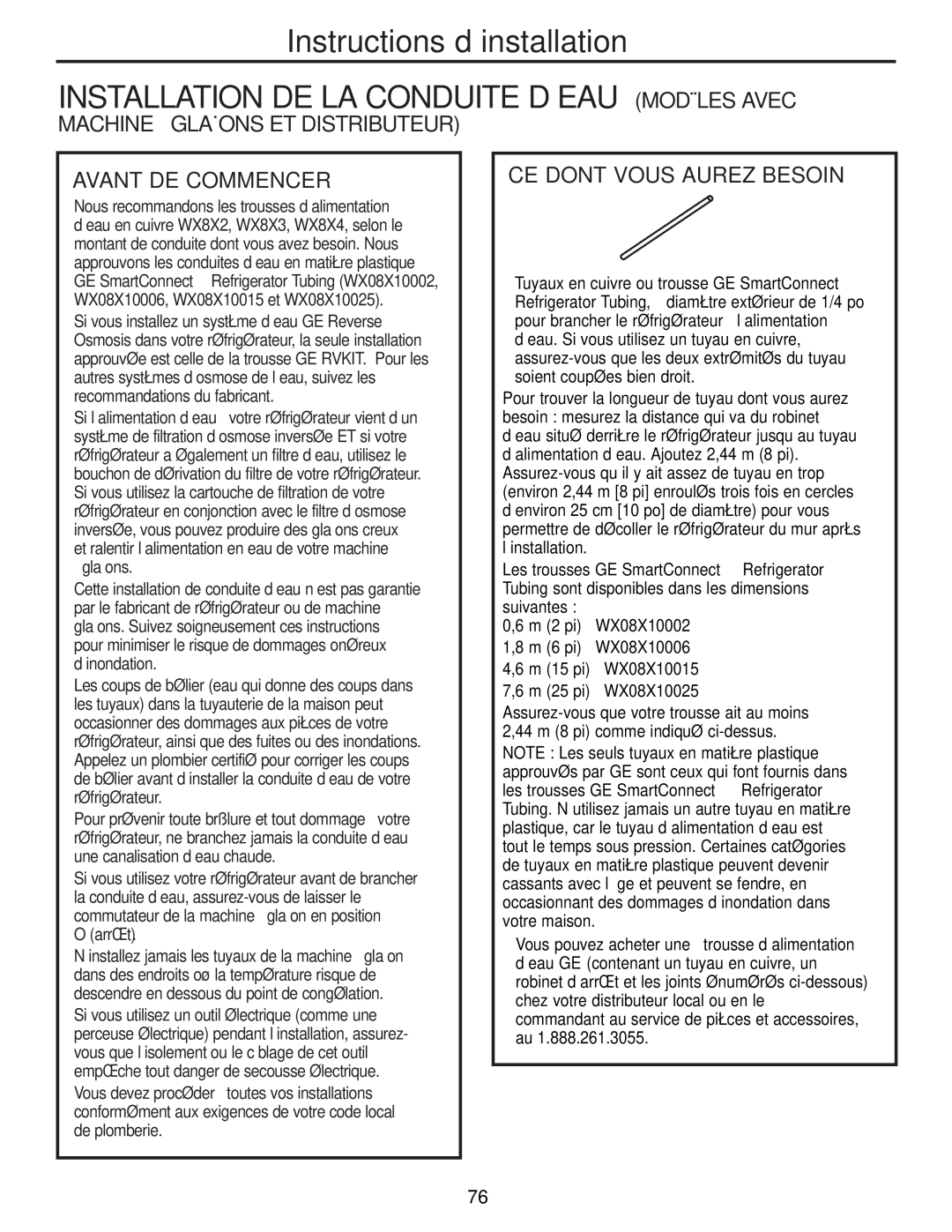 GE 49-60456, 200D8074P009 manual Installation DE LA Conduite D’EAU Modèles Avec 