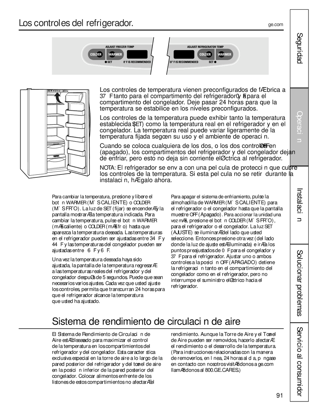 GE 200D8074P009, 49-60456 manual Los controles del refrigerador, Seguridad 