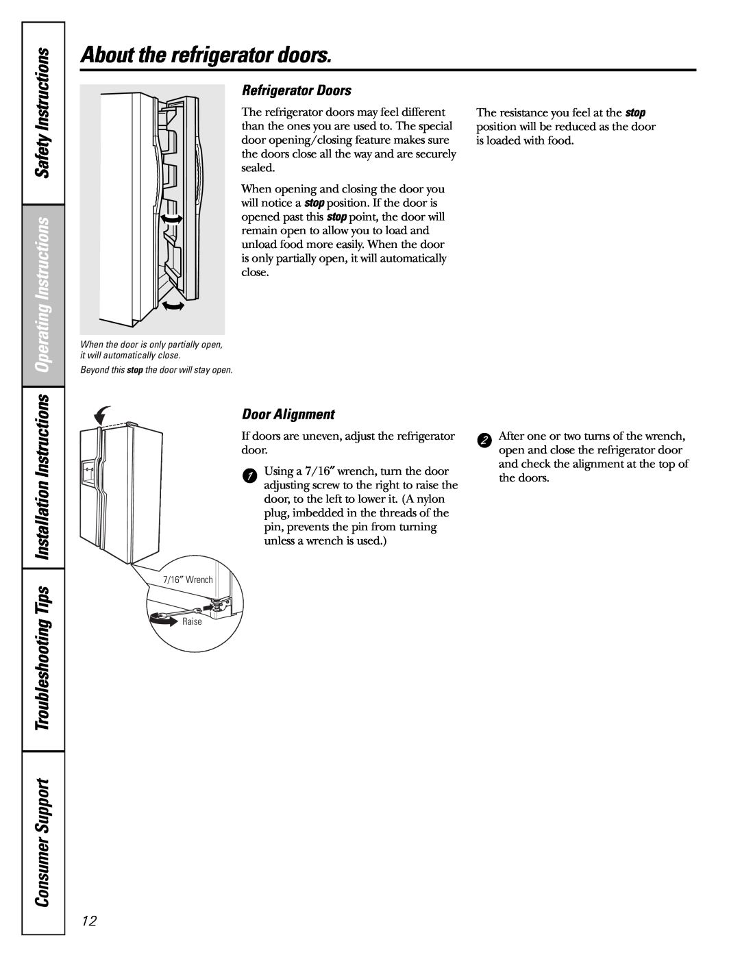 GE 49-60456, 200D8074P009 manual About the refrigerator doors, Refrigerator Doors, Door Alignment 