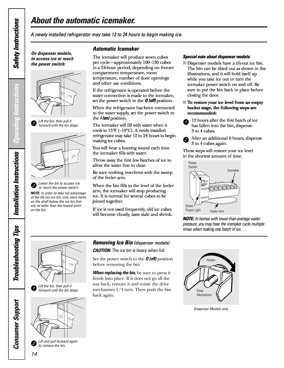 GE 49-60456 About the automatic icemaker, Tips Installation Instructions Operating Instructions Safety, Troubleshooting 