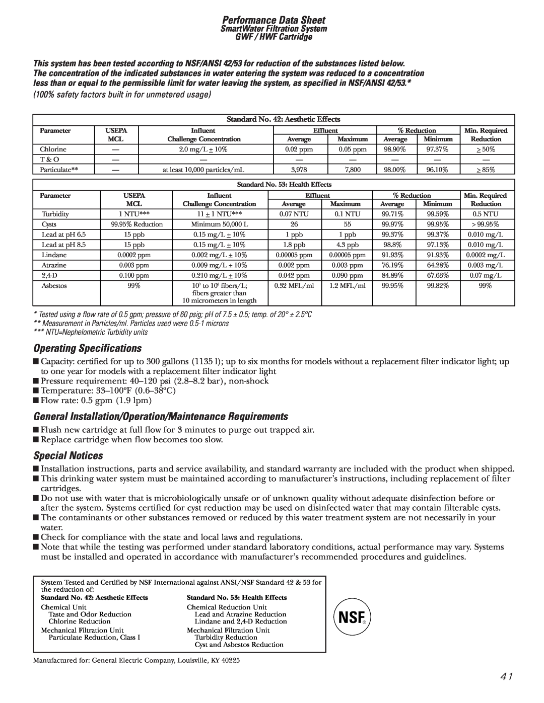 GE 200D8074P009 Performance Data Sheet, Operating Specifications, General Installation/Operation/Maintenance Requirements 