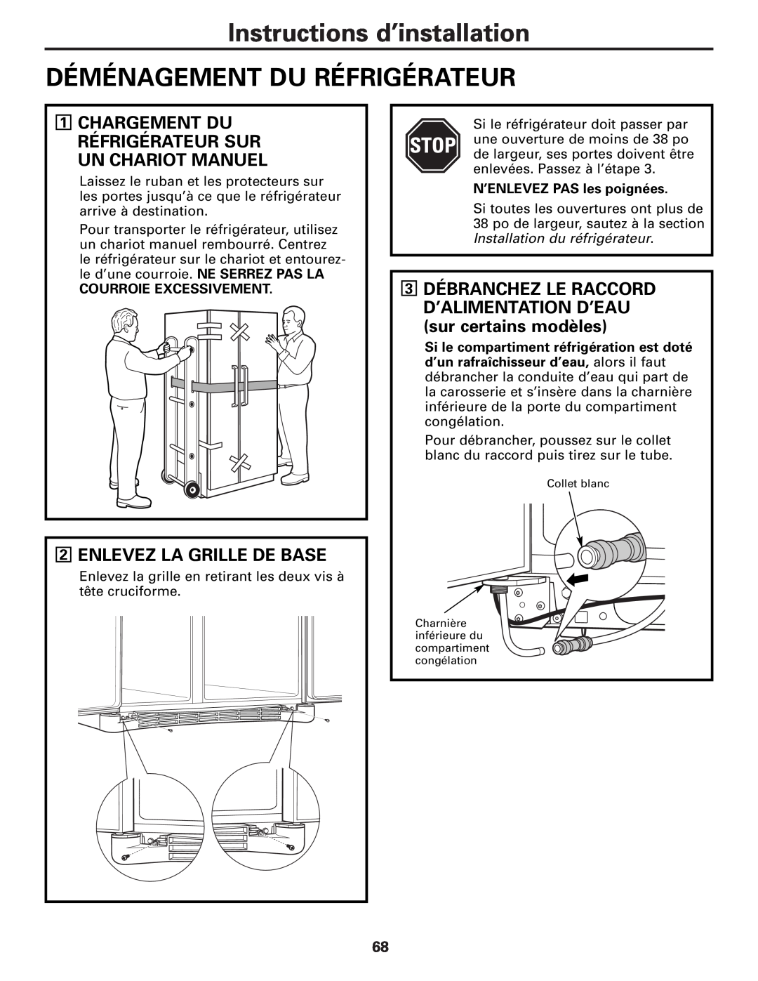 GE 49-60456 Instructions d’installation, Déménagement Du Réfrigérateur, Chargement Du Réfrigérateur Sur Un Chariot Manuel 