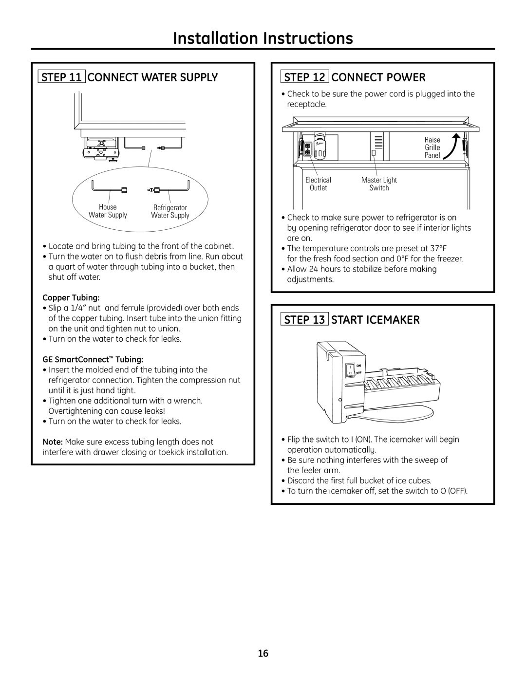 GE 49-60468-1 Connect Water Supply, Connect Power, Start Icemaker, Copper Tubing, GE SmartConnect Tubing 