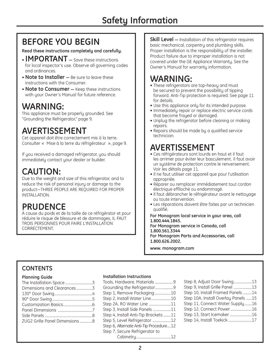 GE 49-60468-1 installation instructions Before YOU Begin, Contents 