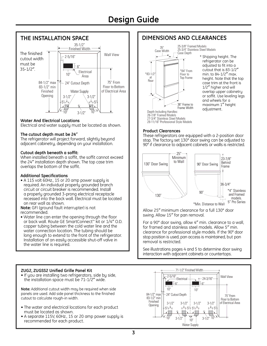 GE 49-60468-1 installation instructions Installation Space Dimensions and Clearances 