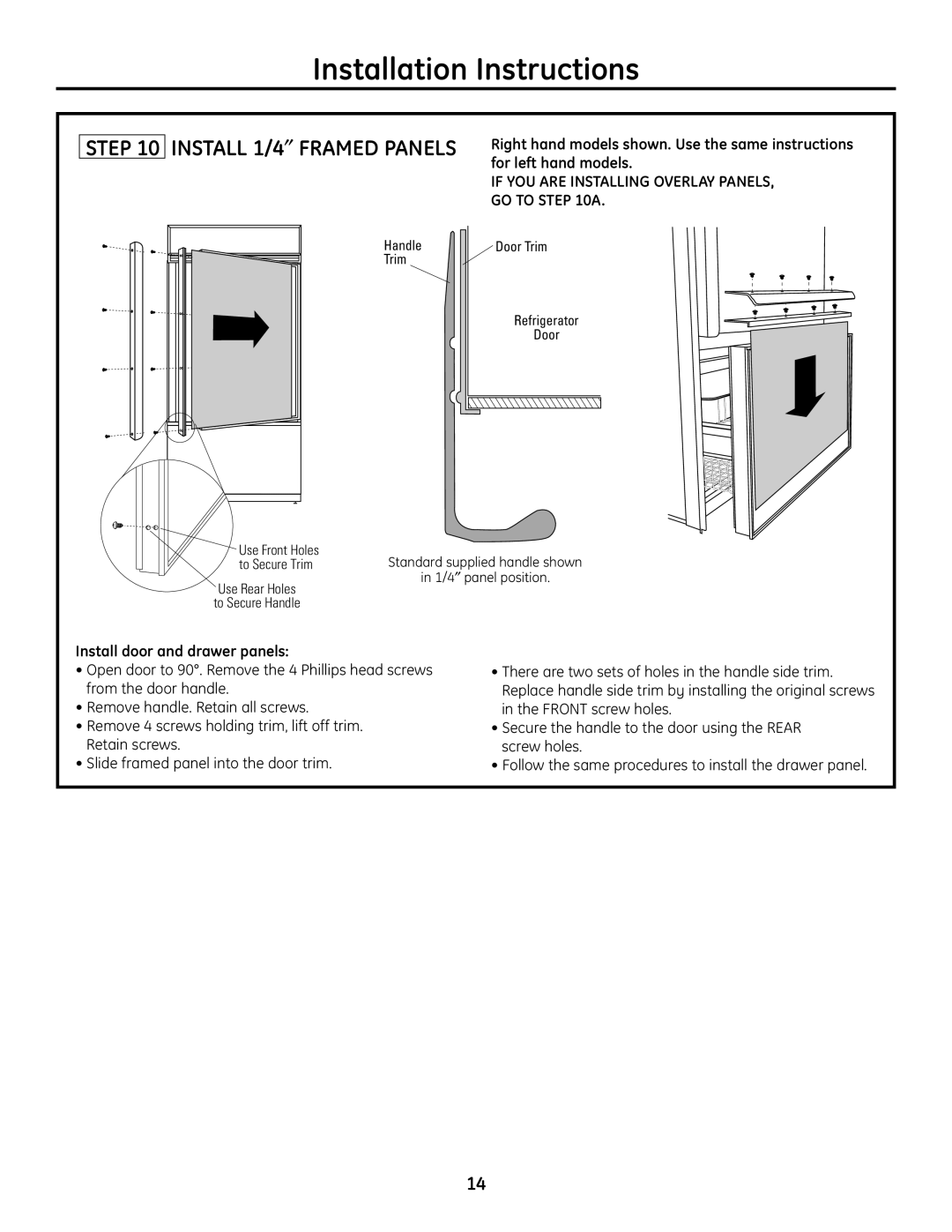 GE 49-60468-1 INSTALL 1/4″ FRAMED PANELS, Install door and drawer panels, Installation Instructions 
