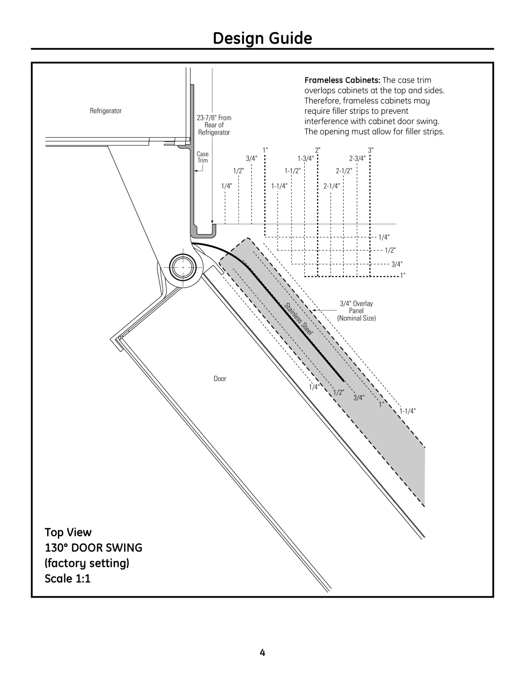GE 49-60468-1 installation instructions Top View, DOOR SWING factory setting Scale, Design Guide 