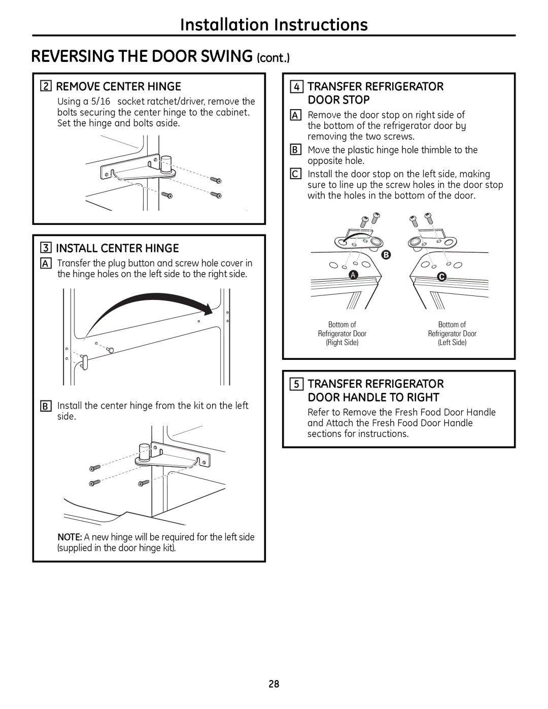 GE 49-60612 Remove Center Hinge, Install Center Hinge, Install the center hinge from the kit on the left side 