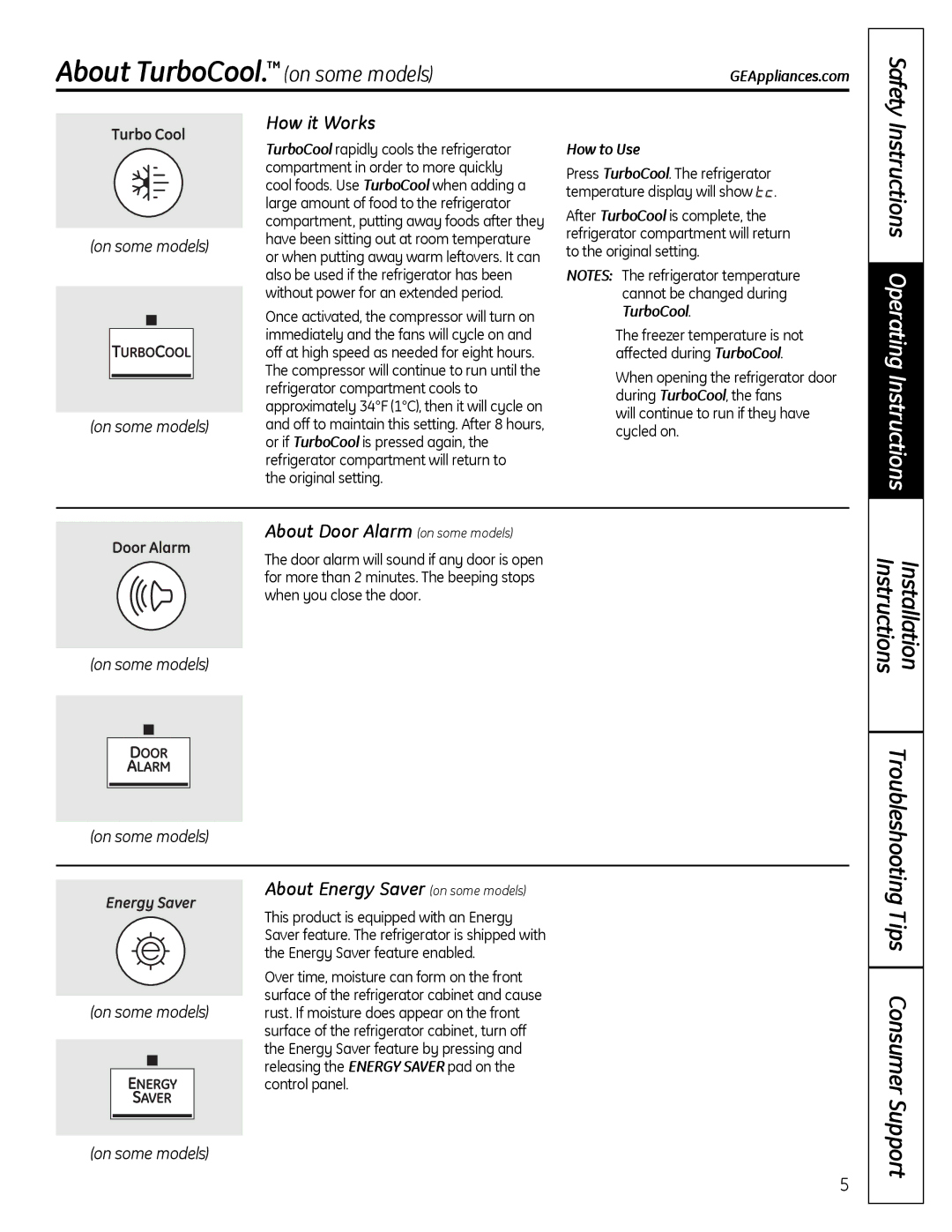 GE 200D9366P020, 49-60612 About TurboCool. on some models, Instructions Operating Instructions, How it Works 