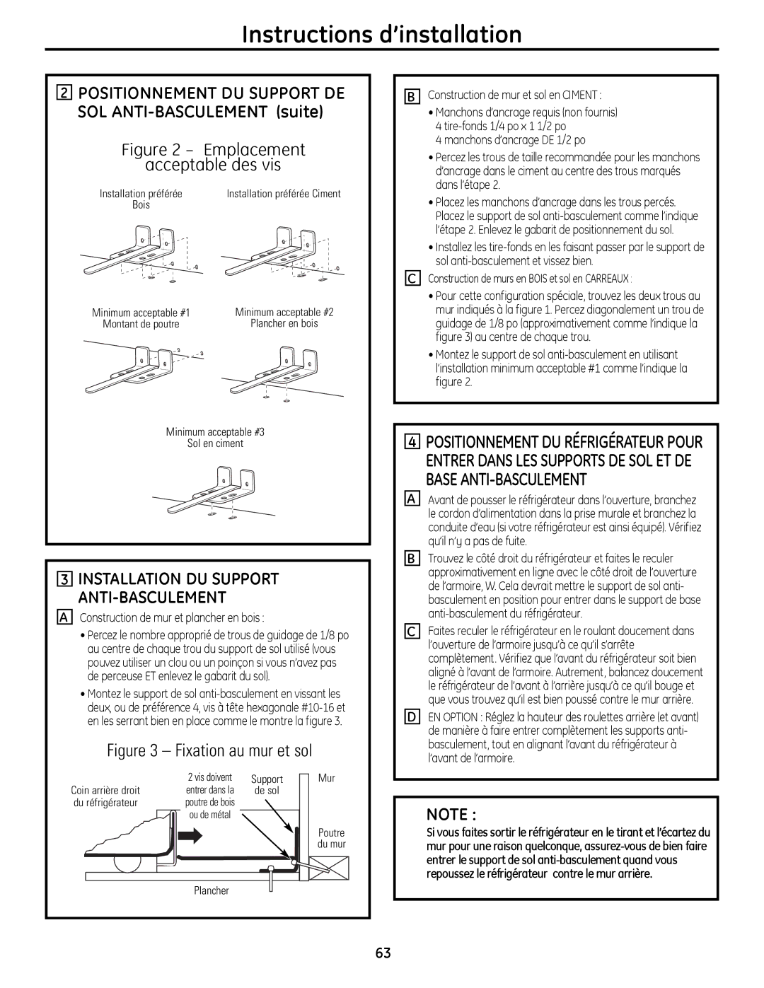 GE 200D9366P020, 49-60612 installation instructions SOL ANTI-BASCULEMENT suite, Construction de mur et plancher en bois 