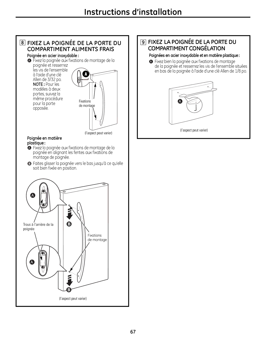 GE 200D9366P020, 49-60612 Poignée en acier inoxydable, Fixez bien la poignée aux fixations de montage 