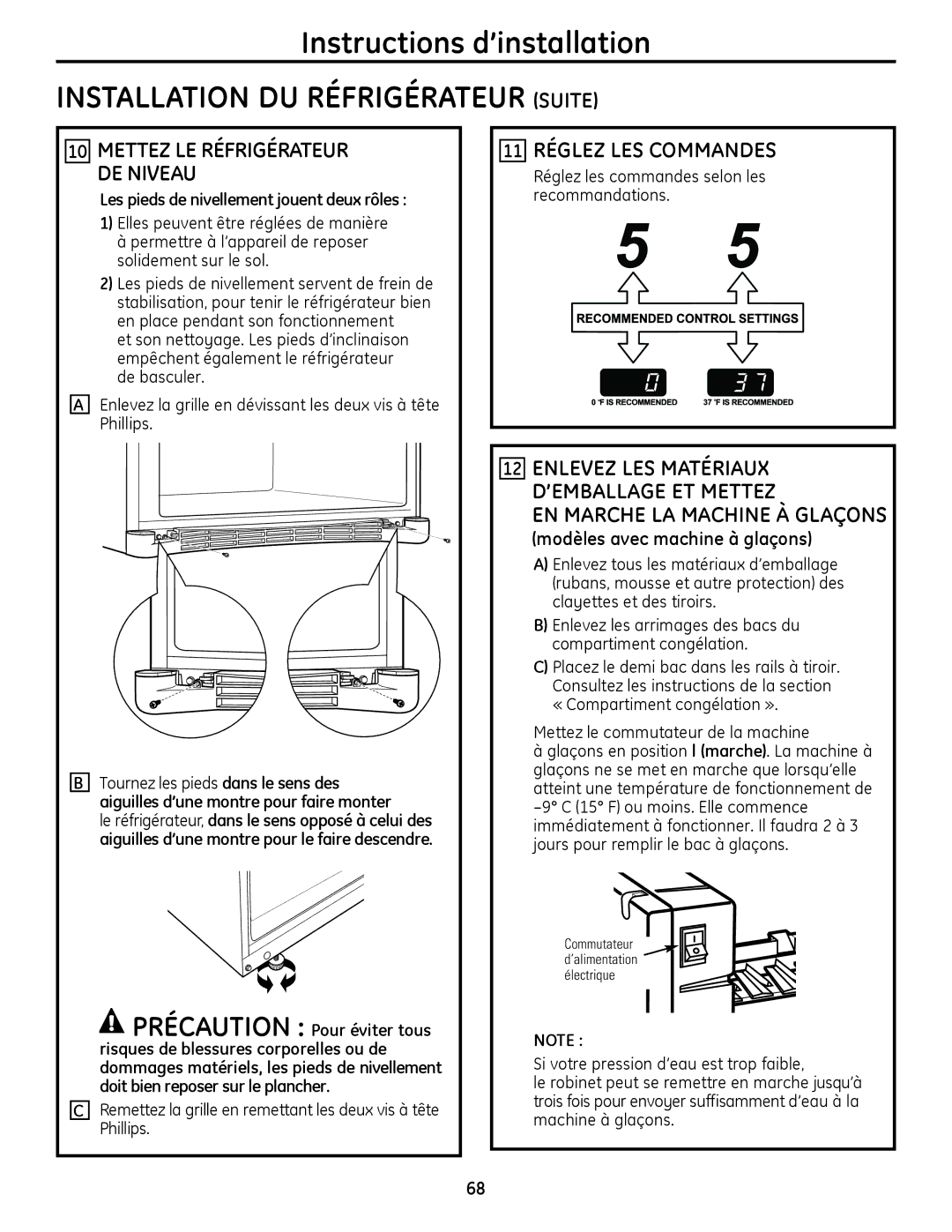 GE 49-60612, 200D9366P020 installation instructions 11 RéGLEZ LES Commandes, Enlevez LES MATéRIAUx, ’EMBALLAGE ET Mettez 