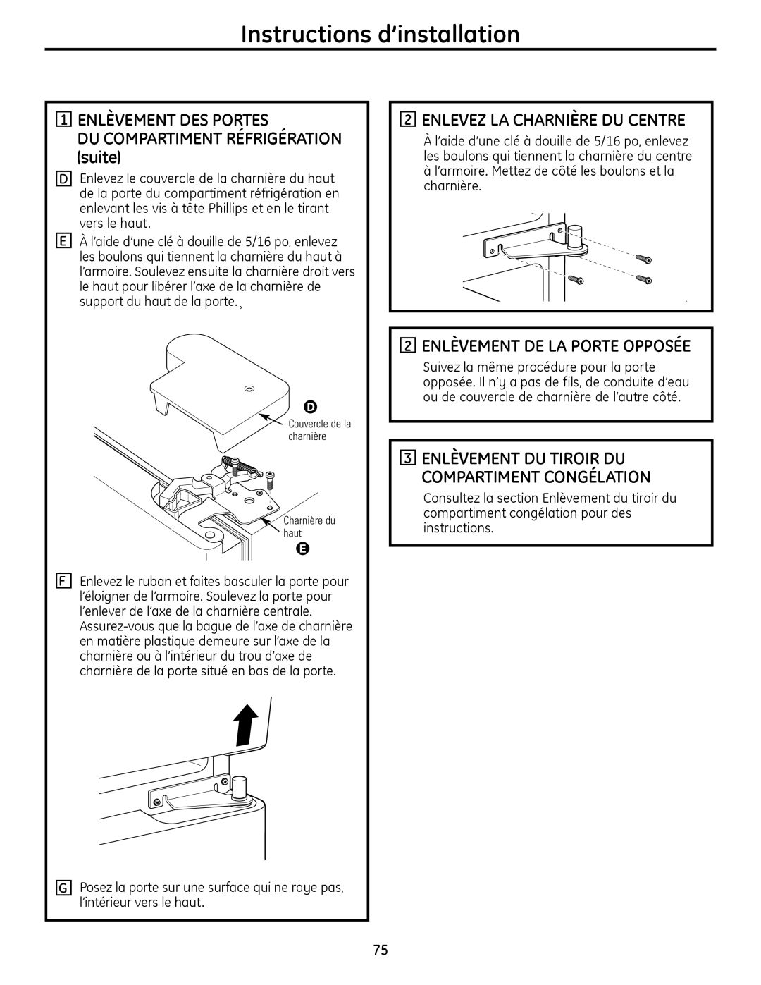 GE 200D9366P020, 49-60612 Enlèvement DES Portes, DU Compartiment RéFRIGéRATION suite, Enlevez LA Charnière DU Centre 