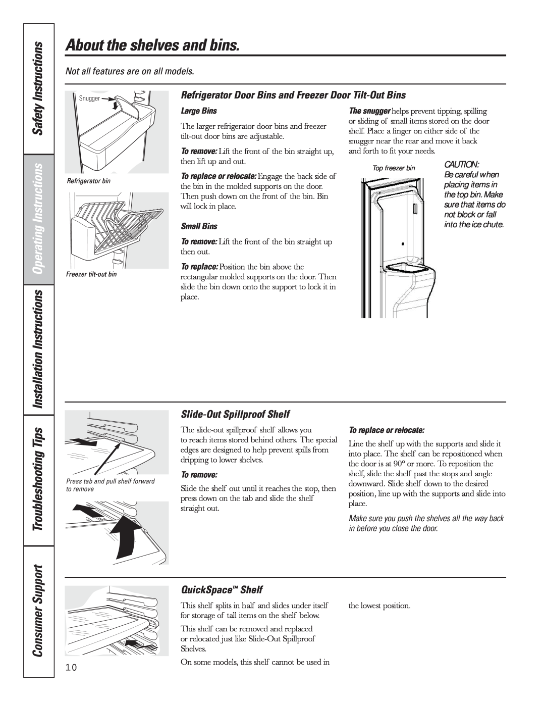 GE 49-60637 About the shelves and bins, Installation Instructions Operating Instructions Safety, Troubleshooting Tips 