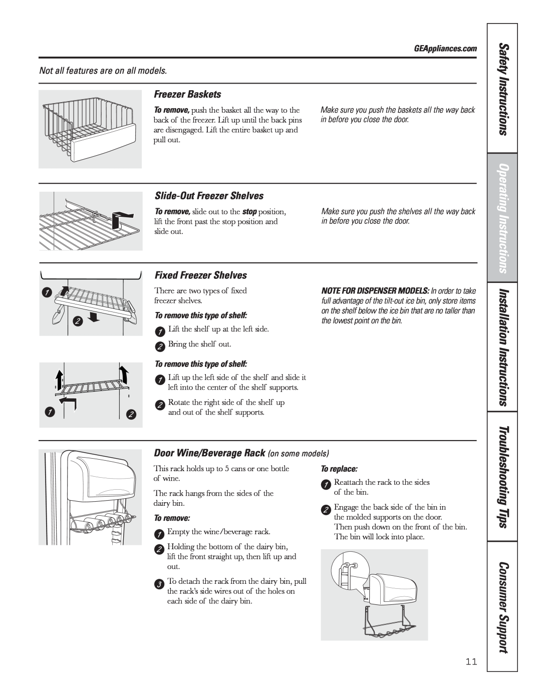GE 200D8074P043, 49-60637 Installation Instructions, Safety Instructions Operating Instructions, Freezer Baskets, pull out 