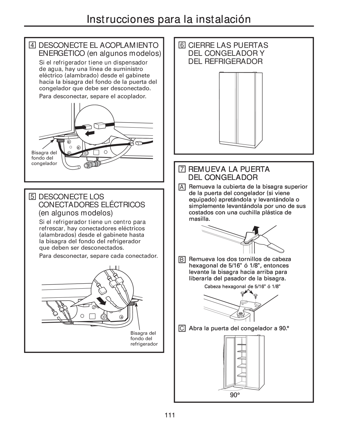 GE 200D8074P043, 49-60637 manual Instrucciones para la instalación, Remueva La Puerta Del Congelador 