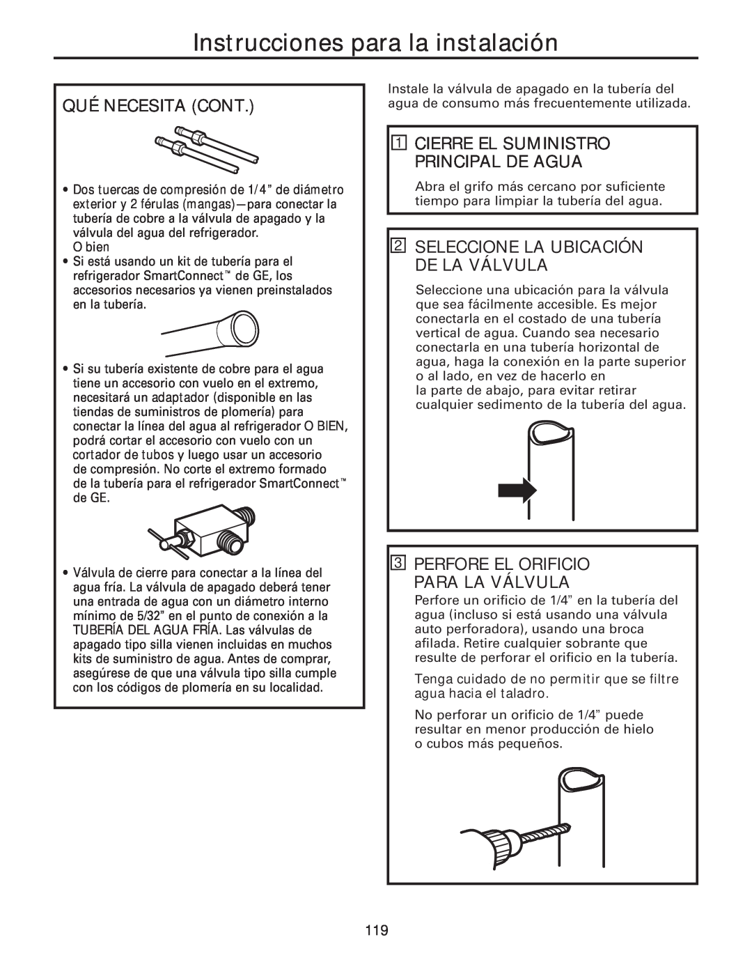 GE 200D8074P043 Qué Necesita Cont, Seleccione La Ubicación De La Válvula, Perfore El Orificio Para La Válvula, O bien 