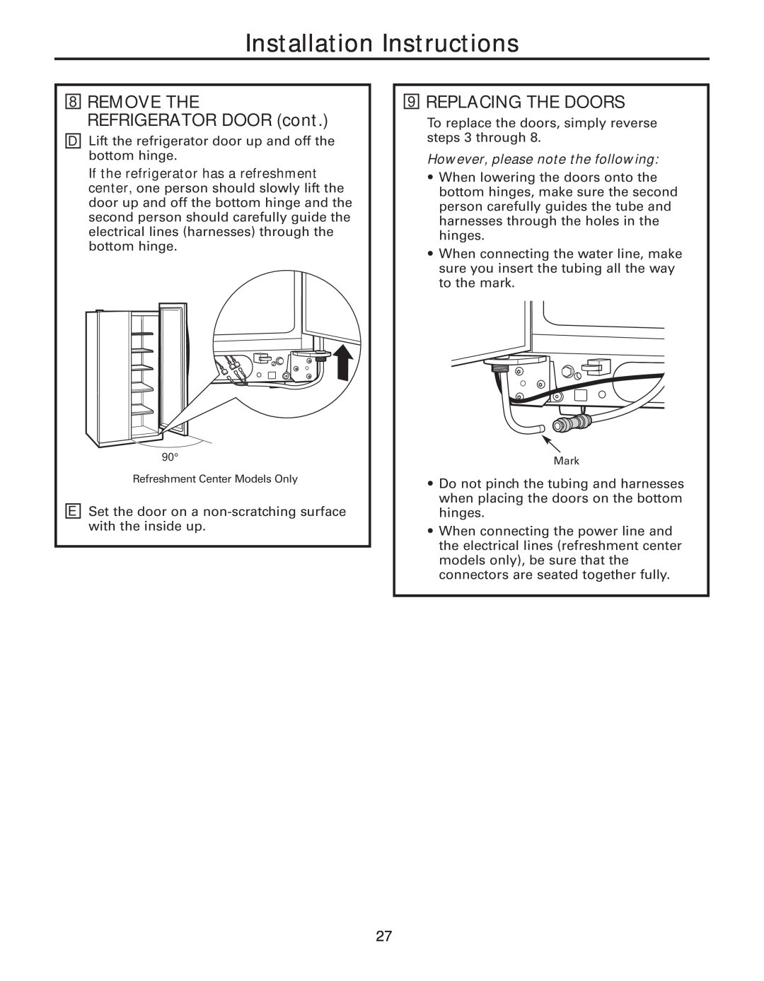 GE 200D8074P043, 49-60637 manual Replacing The Doors, However, please note the following, Installation Instructions 