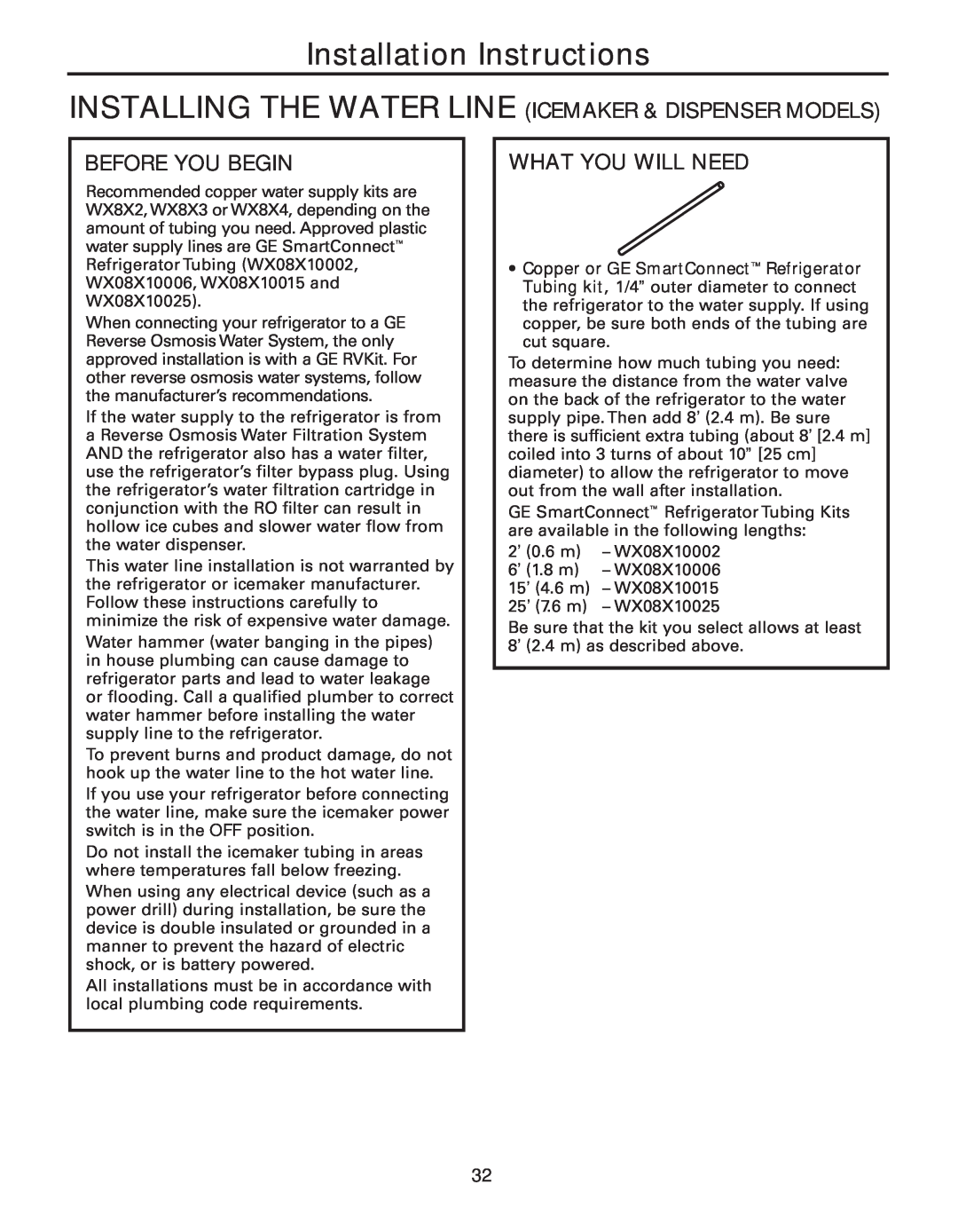 GE 49-60637 manual Installing The Water Line Icemaker & Dispenser Models, What You Will Need, Installation Instructions 