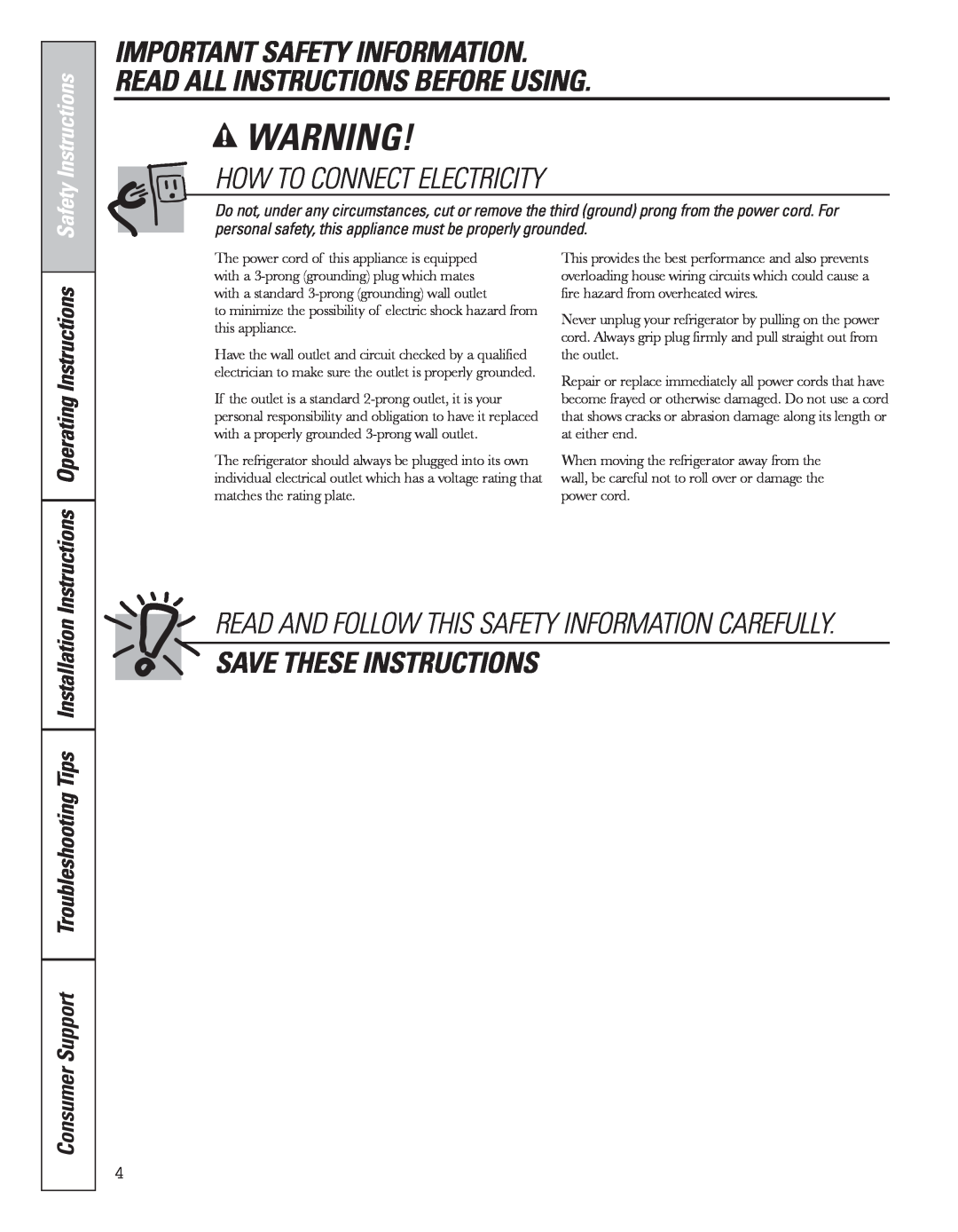 GE 49-60637 How To Connect Electricity, Save These Instructions, Instructions Operating Instructions, Safety Instructions 