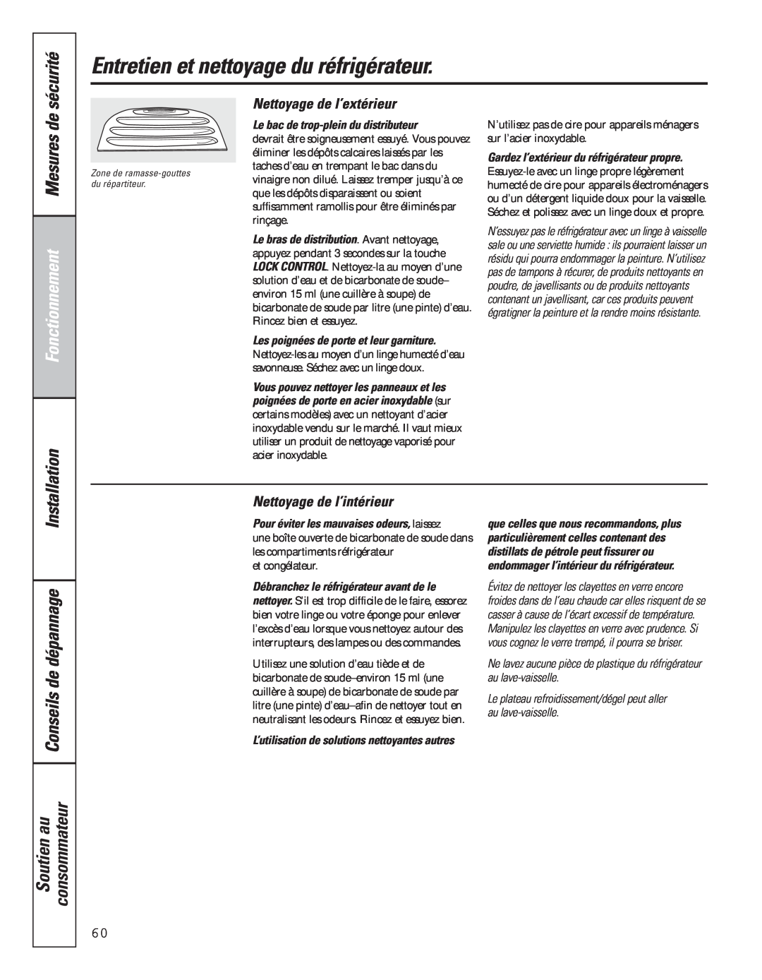 GE 49-60637 manual Entretien et nettoyage du réfrigérateur, Nettoyage de l’extérieur, Nettoyage de l’intérieur, sécurité 