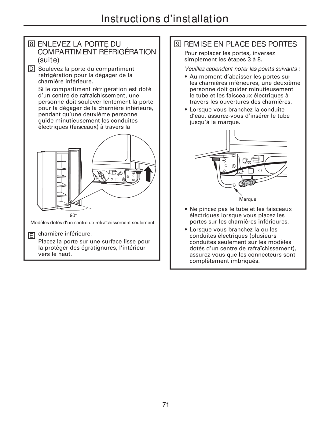 GE 200D8074P043 Remise En Place Des Portes, Veuillez cependant noter les points suivants, Instructions d’installation 