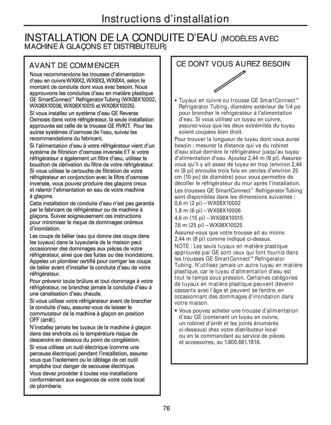 GE 49-60637 Installation De La Conduite D’Eau Modèles Avec, Machine À Glaçons Et Distributeur, Ce Dont Vous Aurez Besoin 