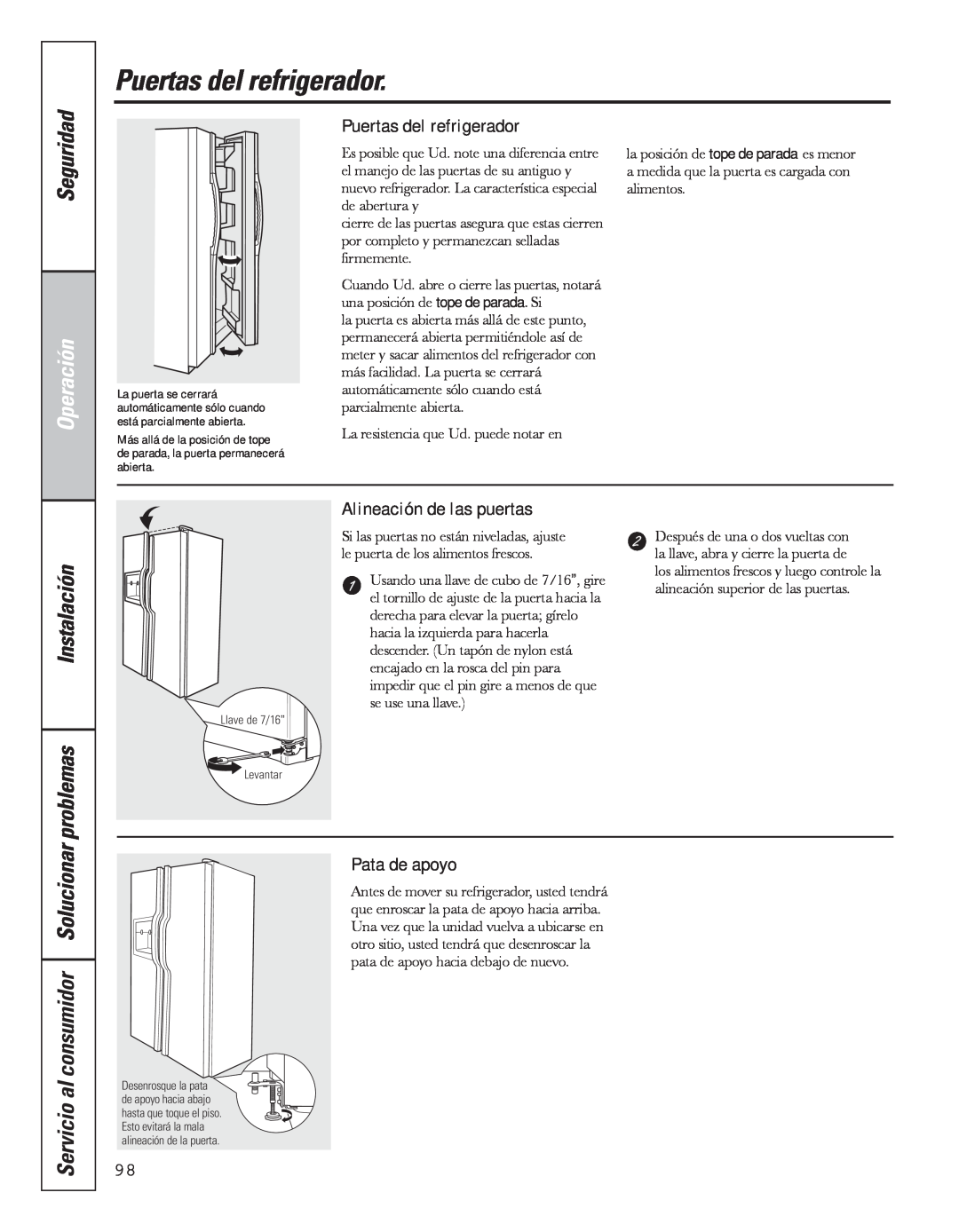 GE 49-60637 Puertas del refrigerador, Instalación problemas, Servicio al consumidor Solucionar, Alineación de las puertas 