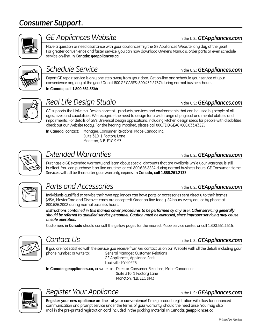 GE 200D8074P046, 49-60639, PSHS6MGZSS installation instructions Consumer Support, GE Appliances Website 