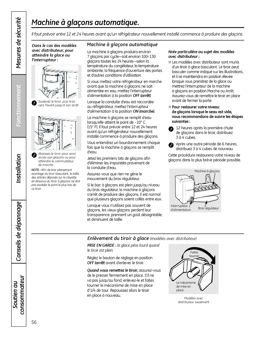 GE 200D8074P046, 49-60639, PSHS6MGZSS installation instructions Machine à glaçons automatique, Installation Dépannage 