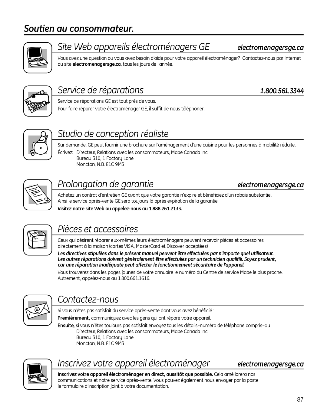 GE 49-60639, PSHS6MGZSS Service de réparations, Prolongation de garantie, Inscrivez votre appareil électroménager 