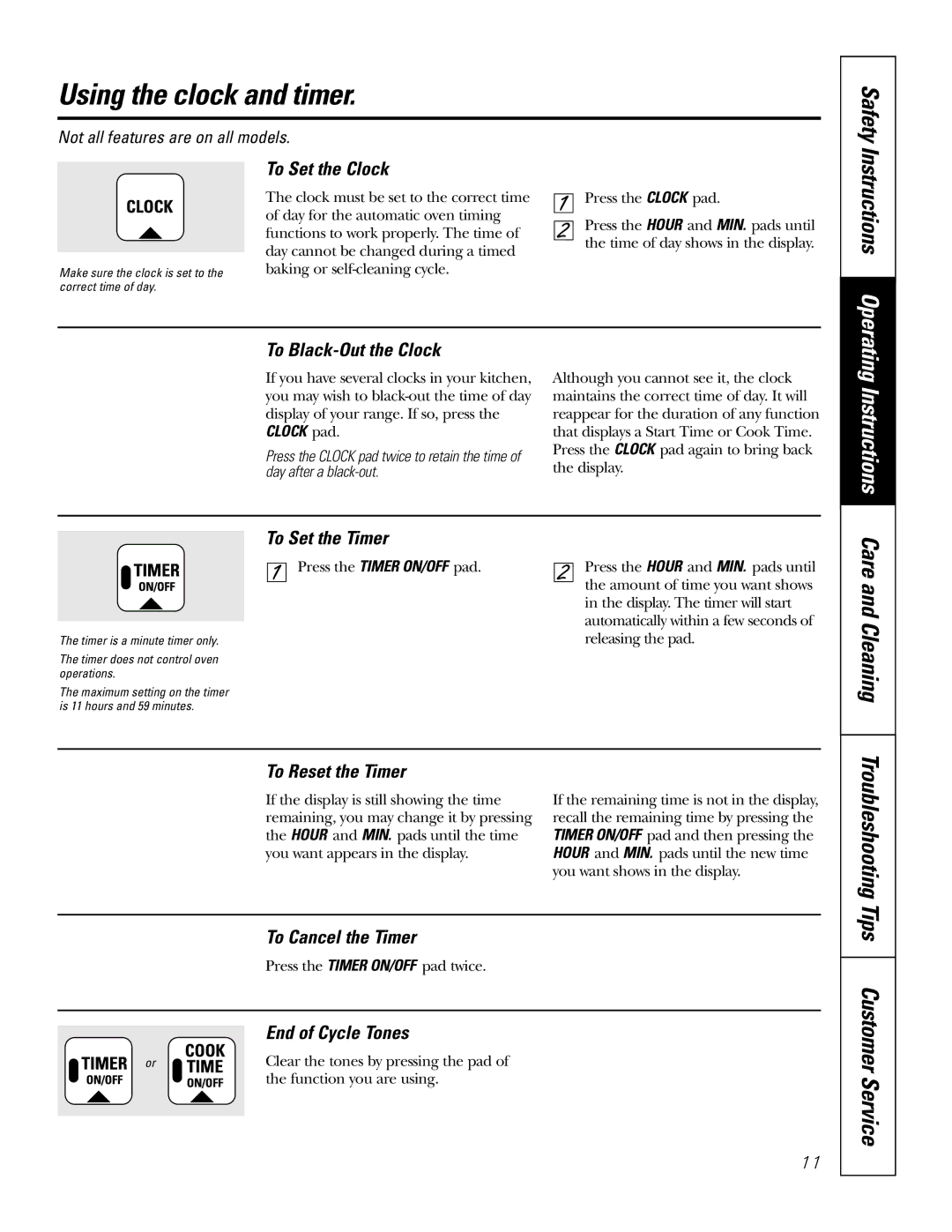 GE 164D4290P007, 49-80038 owner manual Using the clock and timer, Care and Cleaning 