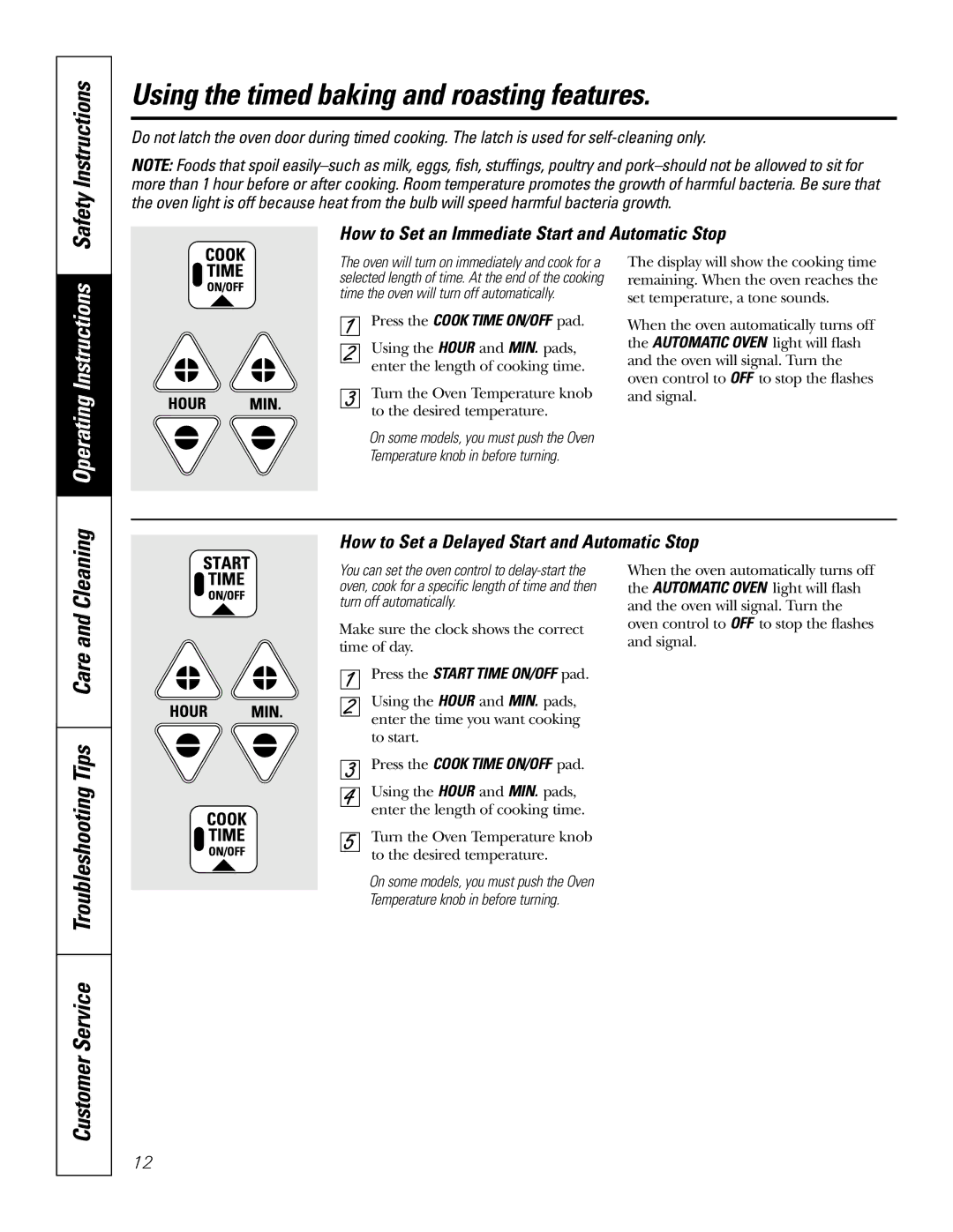 GE 49-80038, 164D4290P007 owner manual Using the timed baking and roasting features, Safety Instructions 