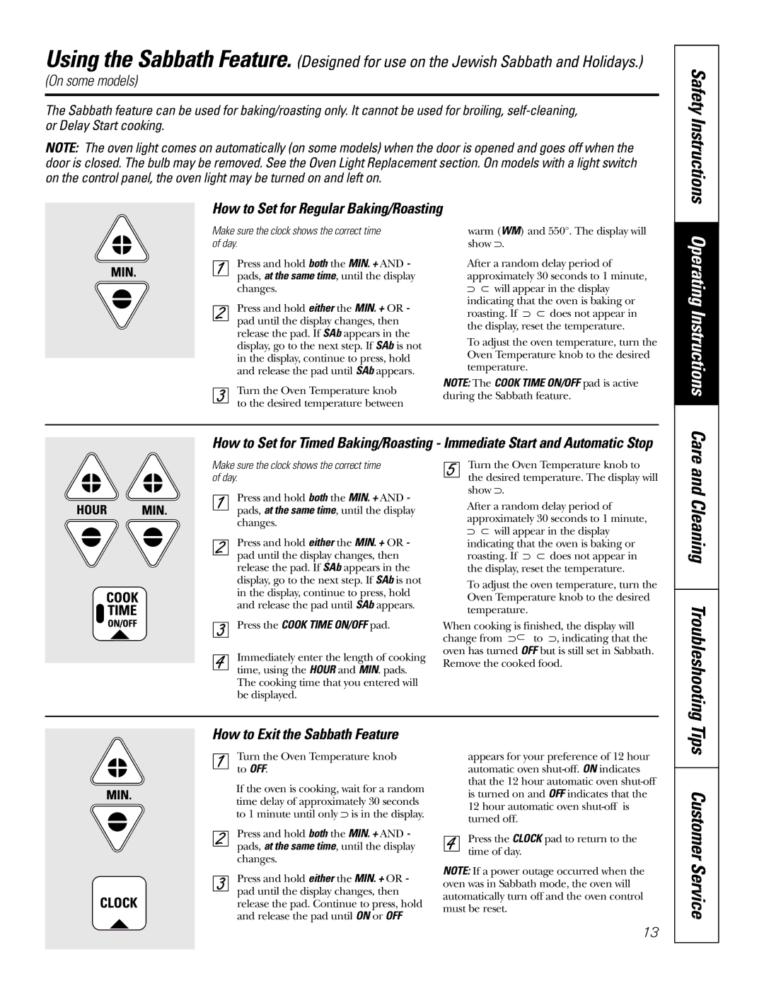 GE 164D4290P007 Operating Instructions, Safety Instructions, Cleaning Troubleshooting, How to Exit the Sabbath Feature 