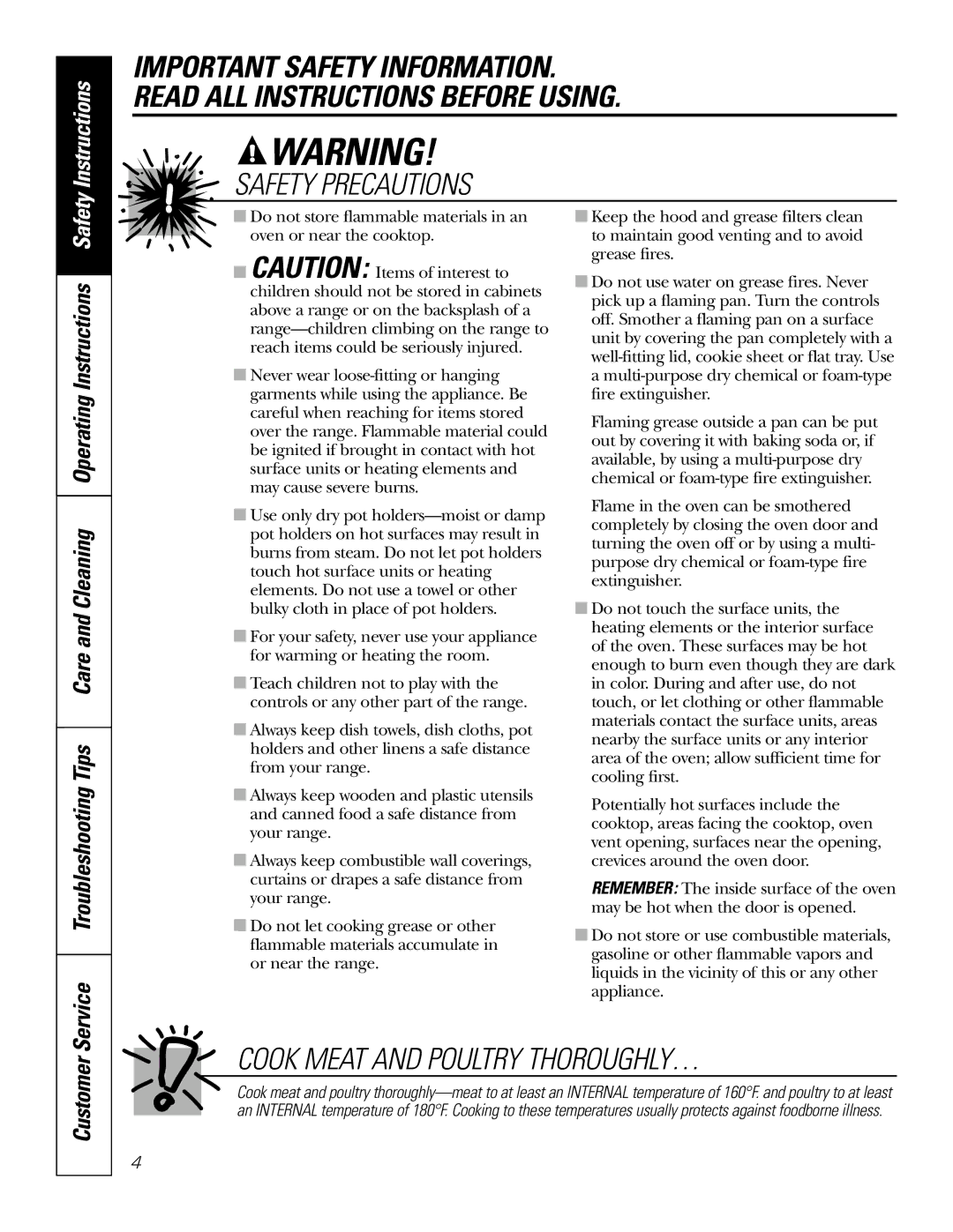 GE 49-80038, 164D4290P007 owner manual Instructions, Customer 