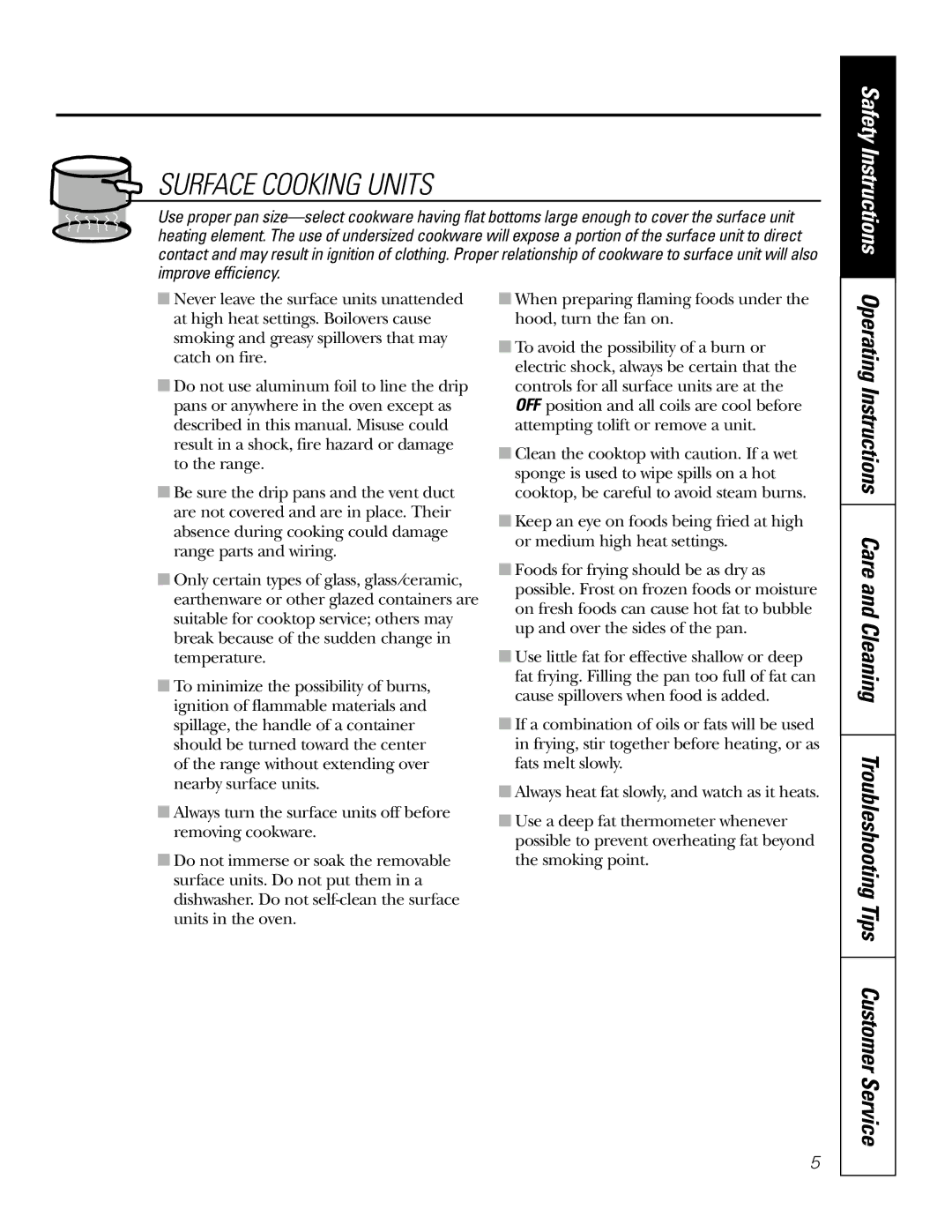 GE 164D4290P007, 49-80038 owner manual Surface Cooking Units 