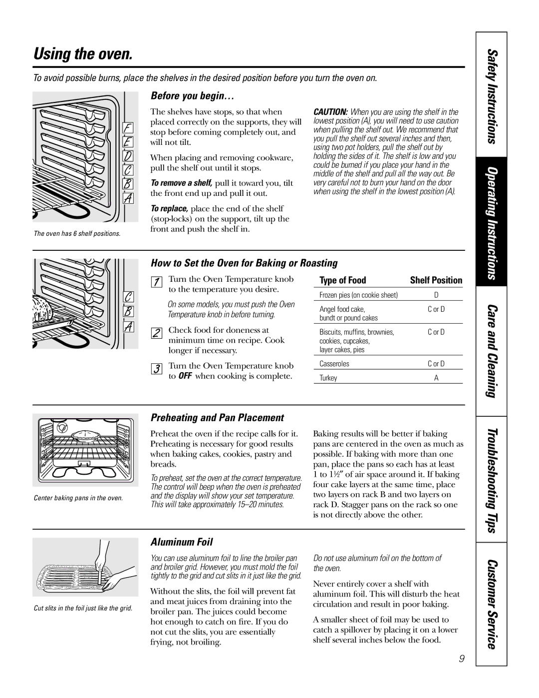 GE 164D4290P007, 49-80038 owner manual Using the oven, Care and Cleaning 