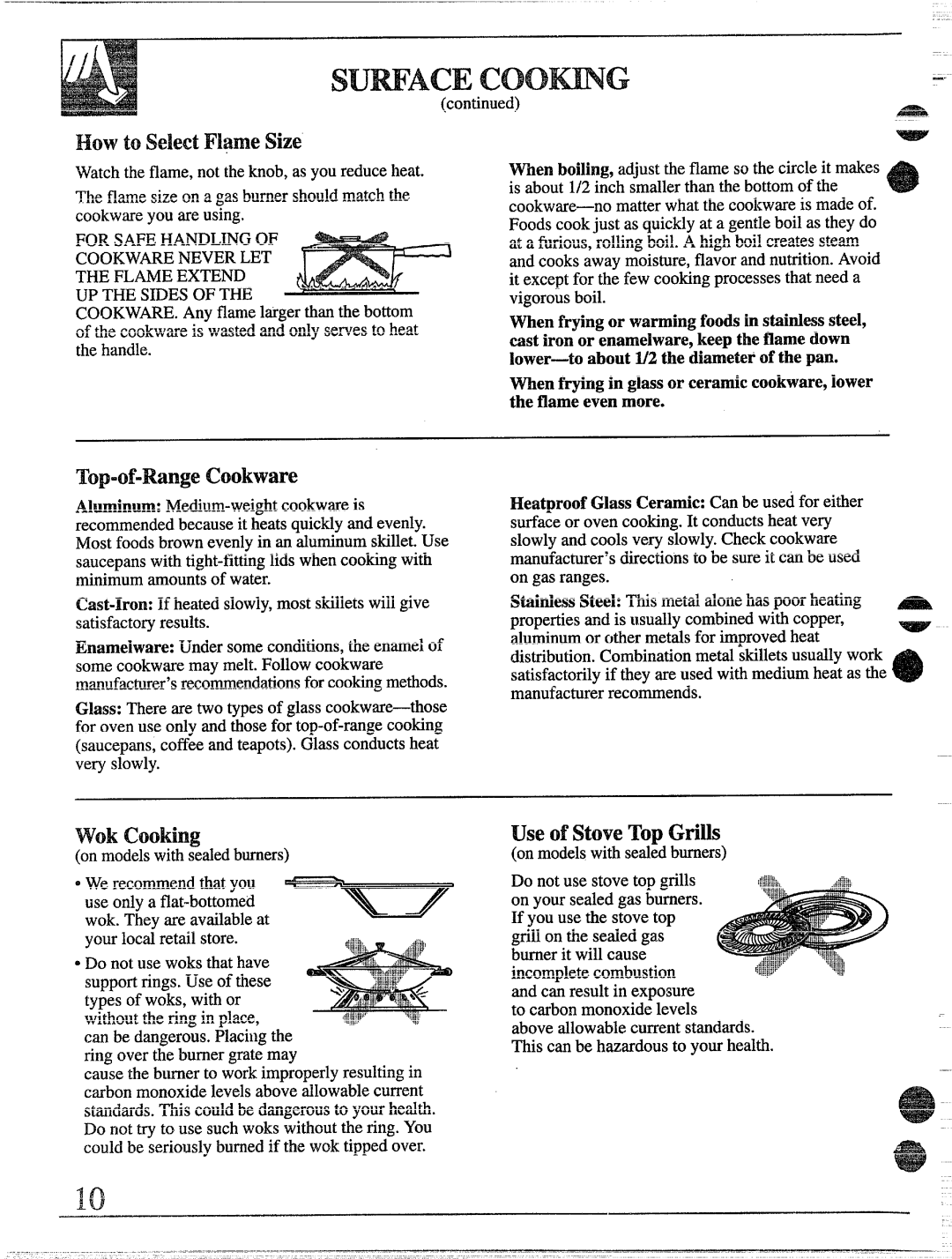 GE 49-8338 installation instructions How toselect Flqme size, TopofRange cookware, Wok cooking 