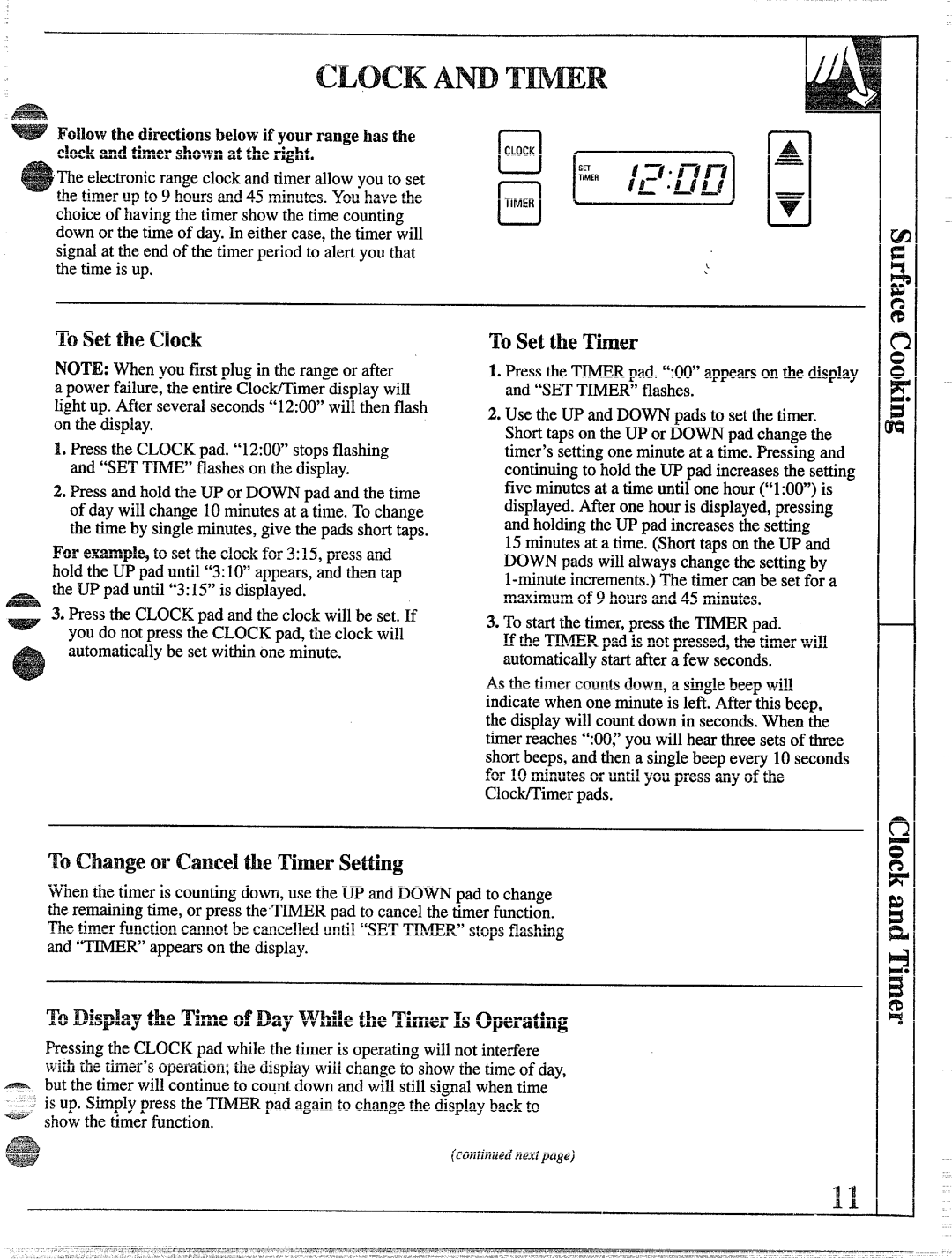 GE 49-8338 installation instructions To setthe clock, To Change or Cancel the Timer Setting 