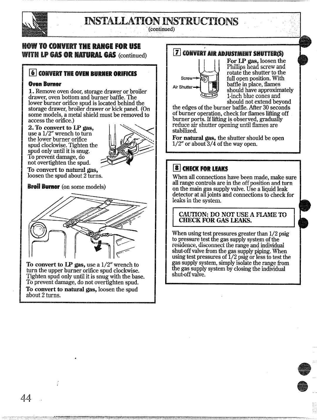 GE 49-8338 installation instructions Ms~fi~i~~o~ msTRucTIo~s, ForU gas, loosenthe 