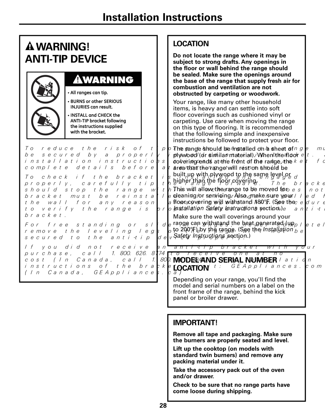 GE 49-85154, 183D5580P236 manual Model and Serial Number Location 