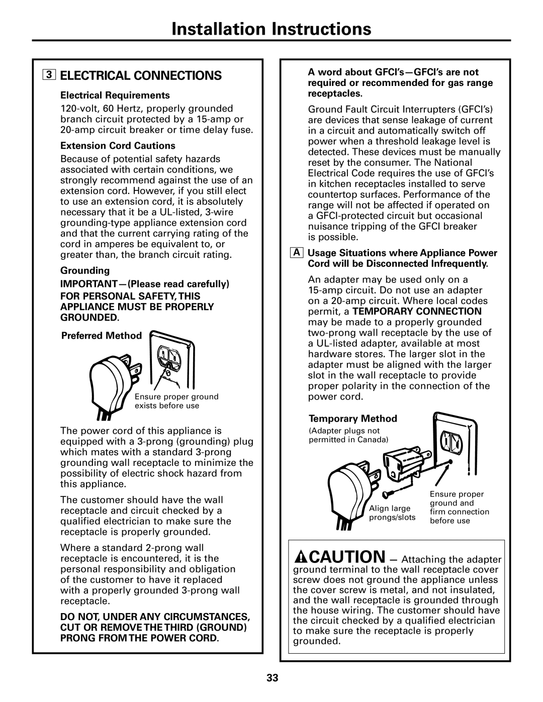 GE 183D5580P236, 49-85154 manual Electrical Connections 