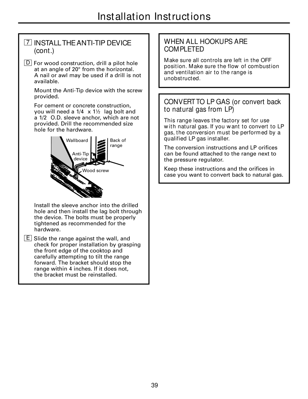 GE 183D5580P236, 49-85154 manual Installthe ANTI-TIP Device, When ALL Hookups are Completed 