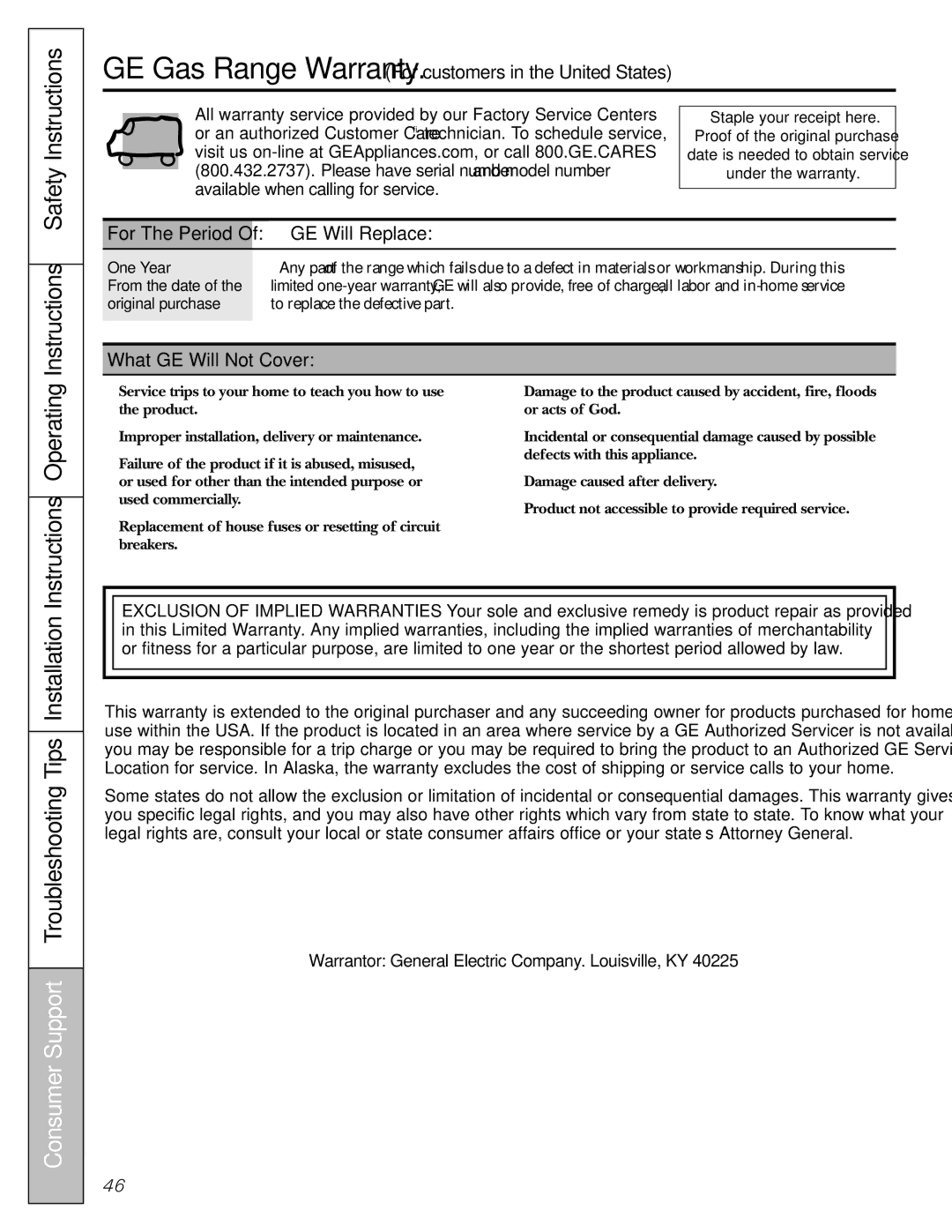 GE 49-85154 manual Instructions Safety Instructions, Consumer Support Troubleshooting Tips Installation, GE Will Replace 